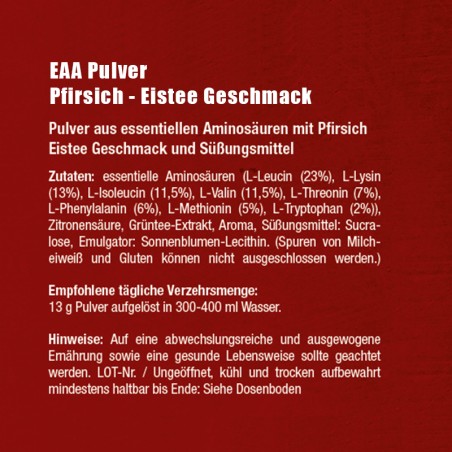 EAA Pulver mit Pfirsich Eistee Geschmack 500g