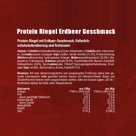 Erdnuss Protein Riegel Erdbeer Vollmilch Geschmack 85 g