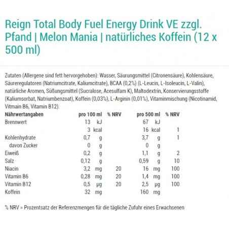 Reign Total Body Fuel Energy Drink Amino Melon Mania 500ml